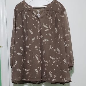 St. John's Bay Tan 3/4 Sleeve Sailor Collar Blouse